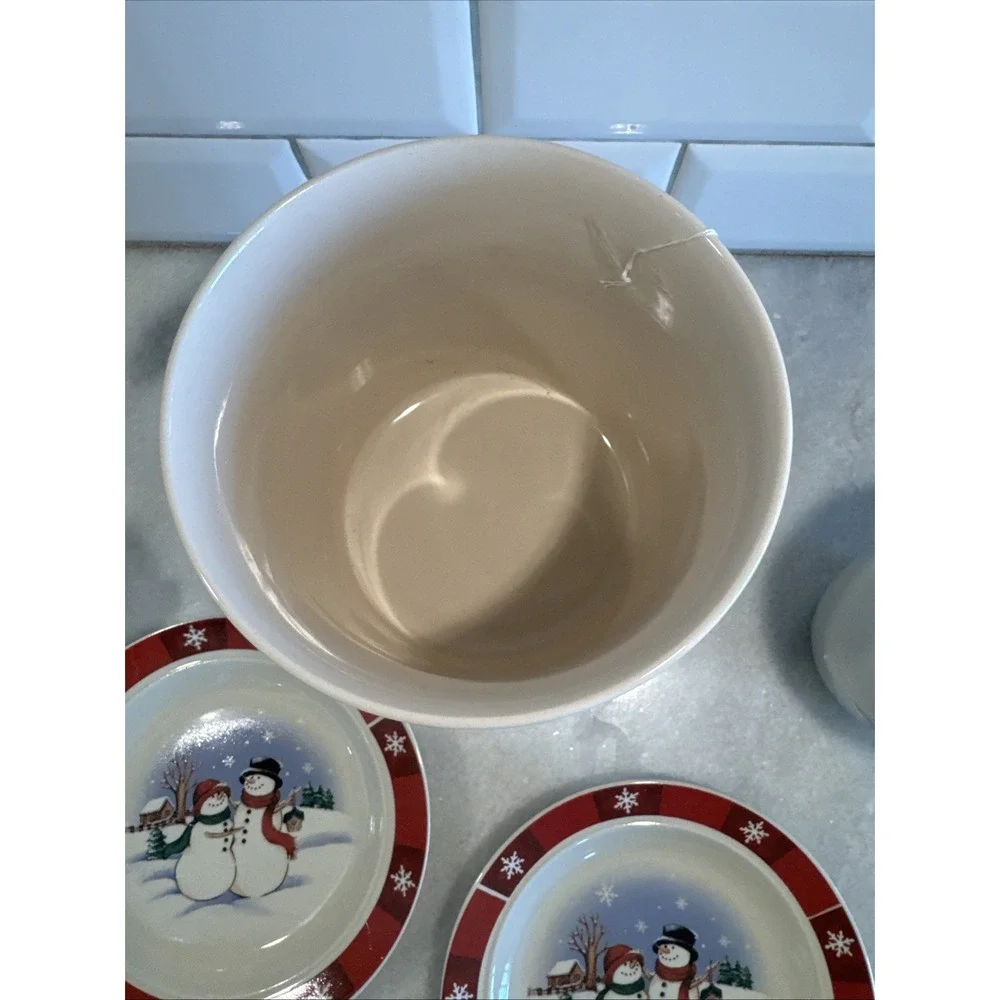 VTG Royal Seasons Holiday Snowmen Stoneware Canister Cookie Jar Snack Set GW0021